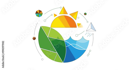 Eco-friendly cycle of nature with sun leaf and water.