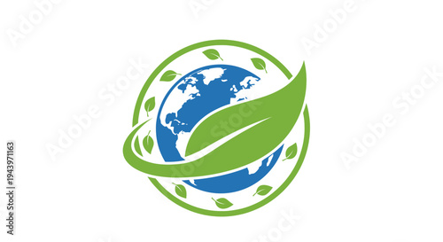 Eco-friendly Earth Globe with Green Leaf Symbol.