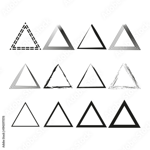 Triangle outline collection. Geometric frame shapes. Grunge sketch Vector. Abstract broken line.