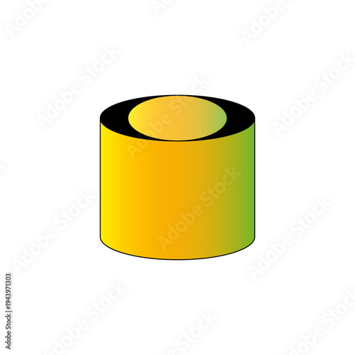 Cylinder tin can. Yellow green gradient. Round Vector object. Dark top contrast.