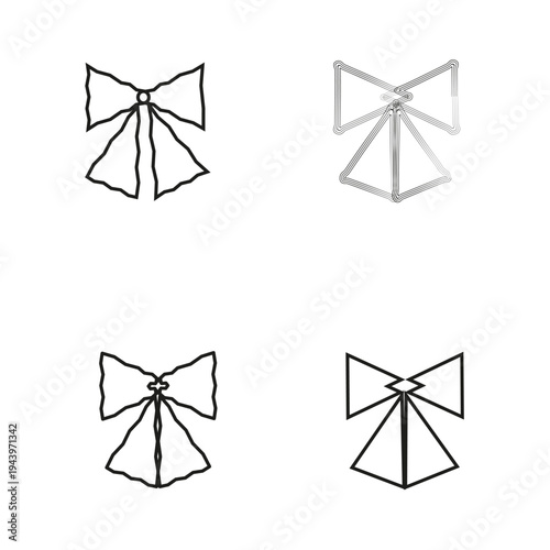 Outline bow icons. Ribbon decoration symbols. Simple knot Vector elements. Black white graphic set.