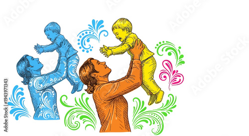 Father playing with little baby boy.