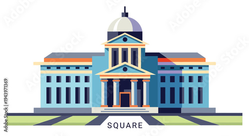 Elegant Blue Government Building with Grand Columns and Dome.