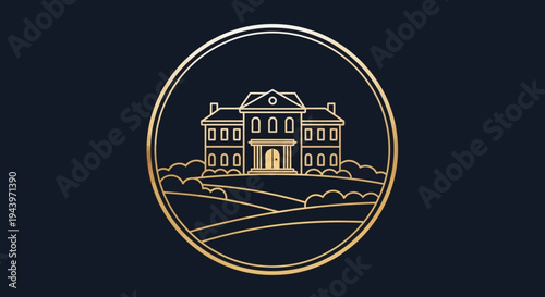Elegant Mansion Estate Architectural Outline Logo Design.
