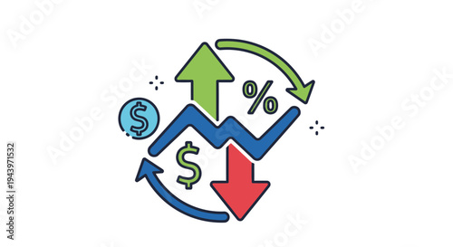 Financial Market Growth and Decline Analysis Icon.