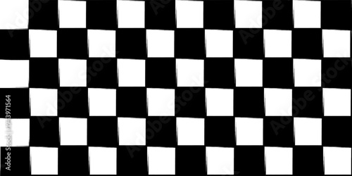 Vector checkerboard pattern. Seamless black and white brush stroke background. Checkered print with distress texture. Painted chequered ornament for kids. Childish design