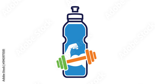 Fitness Water Bottle with Dumbbell Icon.
