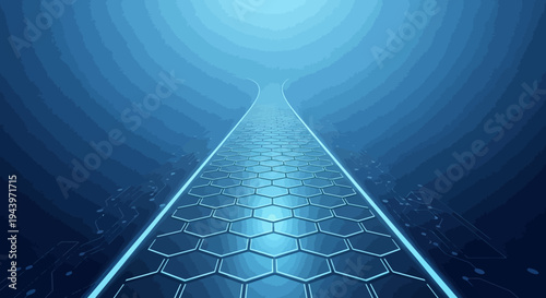 Futuristic Hexagonal Pathway Illuminated by Neon Lights.