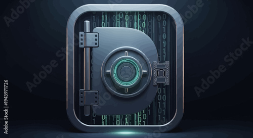 Futuristic Digital Vault Icon with Glowing Core and Intricate Wiring.