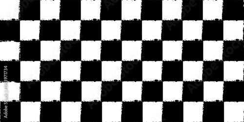Vector checkerboard pattern. Seamless black and white brush stroke background. Checkered print with distress texture. Painted chequered ornament for kids. Childish design
