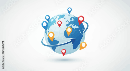 Global Network of Location Pins Around the World.