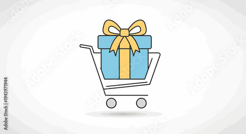 Gift box inside a shopping cart illustration.