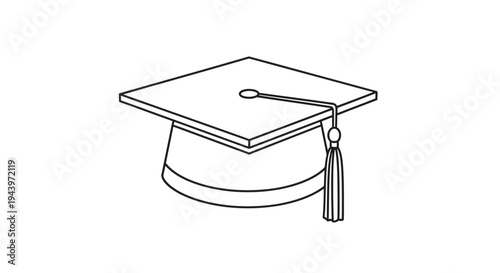 Graduation Cap Illustration Simple Line Art Design.