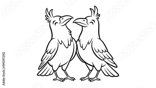 The Raven's Serenade: Two ravens in affectionate pose, their beaks gently touching in a moment of tender connection. 