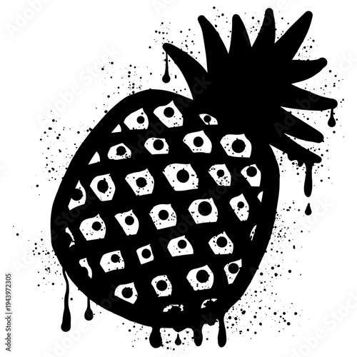 Pineapple graffiti with black spray paint splatter
