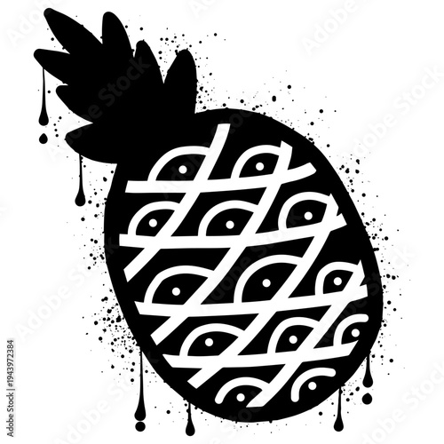 Pineapple with black spray paint graffiti