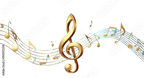 Abstract Composition of Musical Symbols with Golden Treble Clef