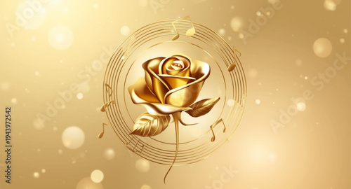 Golden Rose in a Circle of Musical Notes
