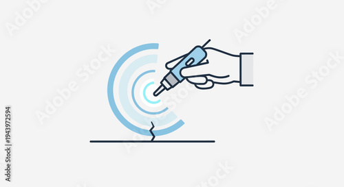 Hand holding a device applying substance to a surface.