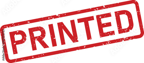 A textured red rubber stamp mark displays the word PRINTED on a clean isolated white surface