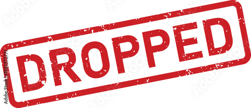 A textured red DROPPED rubber stamp symbol on a clean white background indicating a cancelled item