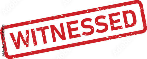 A textured red rubber stamp showing the word WITNESSED with a grunge effect on a bright white background