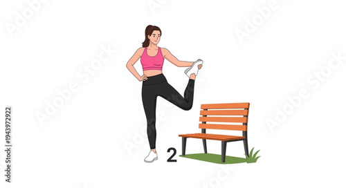 Woman Stretching on Park Bench.