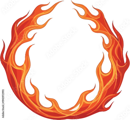 Orange and red flame circle on white background fire