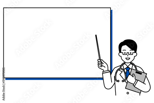 ホワイトボードで説明する医師の男性