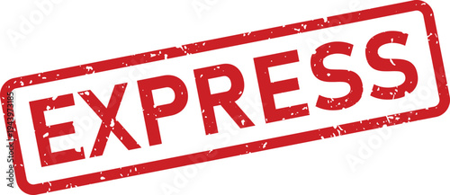 A vibrant red rectangular grunge rubber stamp with the word EXPRESS clearly visible on a plain white backdrop