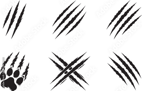 Claw Scratch Marks Silhouette Set Animal Slash Symbols