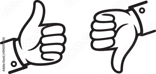 Thumbs Up And Thumbs Down Hand Gesture Icon Set Like Dislike Symbol