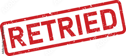A vivid red rectangular grunge style rubber stamp presents the word RETRIED suggesting a new attempt or effort