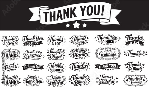 Thank You Typography Collection for Stickers Cards Shirts and Appreciation Designs