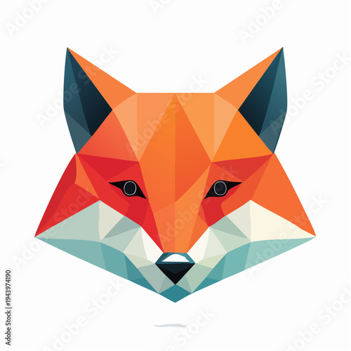 Geometric Fox Head Icon - Origami Style Digital Art