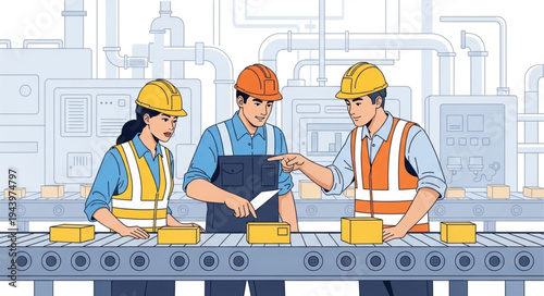 Workers on factory assembly line.