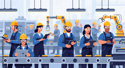 Workers on factory production line.