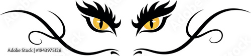 Yellow eyes with black eyelashes and swirling lines gold