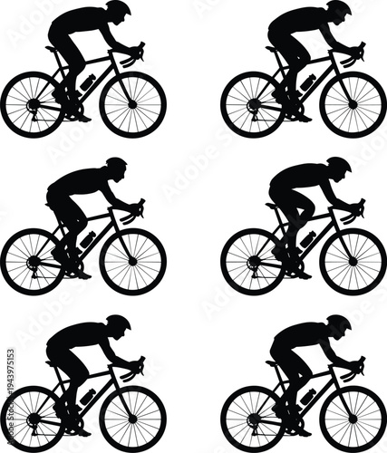 Cyclist in various cycling positions on bike