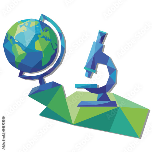 Colorful Geometric Globe and Microscope Illustration for Science Education and Learning Resources