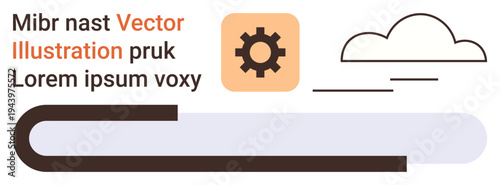 Technology, cloud computing, automation, data processing, minimal design, innovation. Gear icon, cloud and text elements on a white background. Technology and cloud computing concept