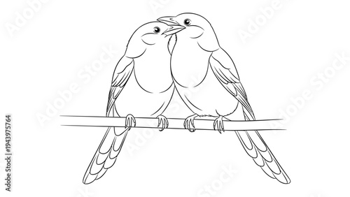 Love Birds on Branch: A sweet and tender portrayal of two love birds perched intimately on a delicate branch, symbolizing affection and togetherness. 