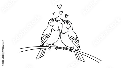 Love Birds: A delicate illustration captures the essence of love with two birds serenading each other, accompanied by floating heart symbols, conveying affection and romance.