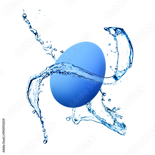 Easter egg and color splash in air against white background