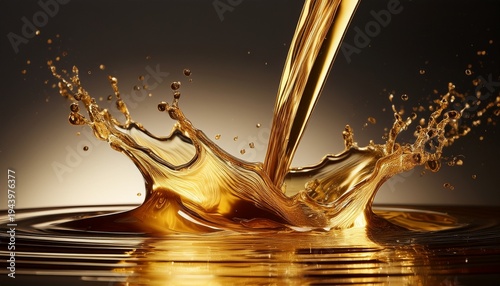 golden liquid pouring and splashing
