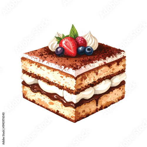 cute tiramisu vector illustration in watercolour style