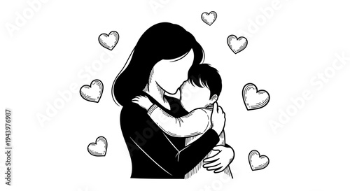 Mother Hugging Little Child Tight.