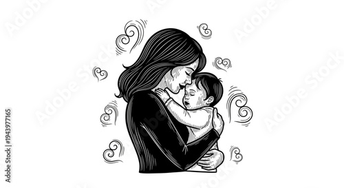 Mother Holding Newborn Baby Close.