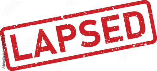 Distressed red rubber stamp with the bold word LAPSED centered on a bright white surface