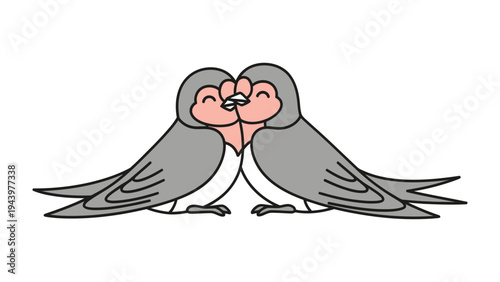 Lovely Birds: Two cute birds sharing a loving moment, nestled closely together, expressing affection and companionship through their sweet, intimate gesture.